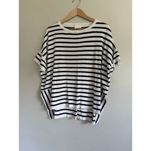 Allude Blue/‎ White Striped Silk Blend Short Sleeve Shirt Coastal Oversized XS